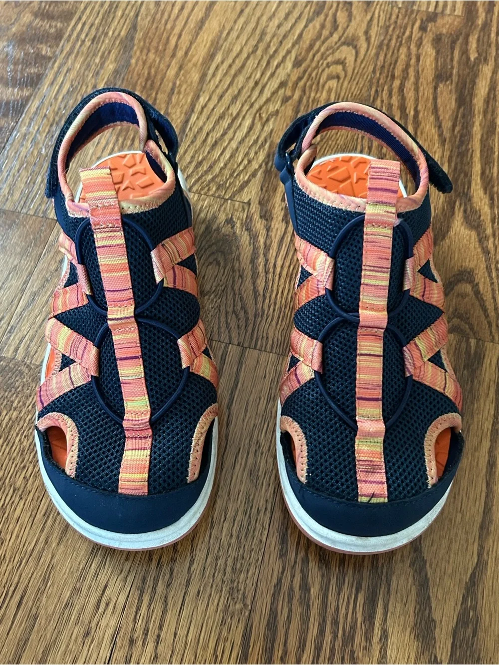 Lands’ End Closed Toe Sport Sandals Orange Water Hiking Shoes Youth 3